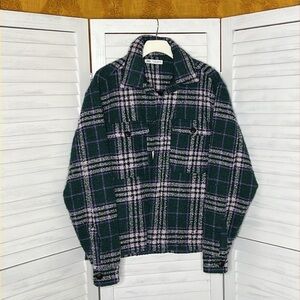 ZARA l  Green Looped Checked Relax Fit Overshirt Shacket Unisex New! XL/M